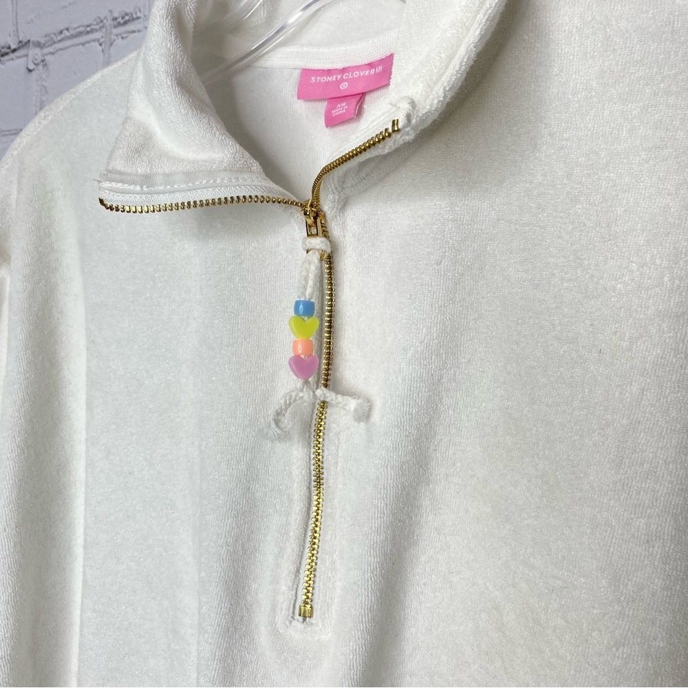 Stoney Clover Lane x Target Cropped Half Zip Sweatshirt in White XS - Picture 8 of 11